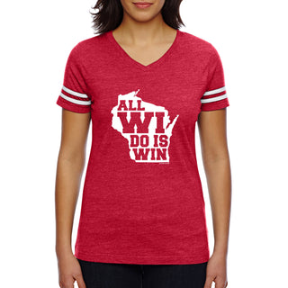 All WI Do is Win Womens Football Jersey Tee - Vintage Red/White