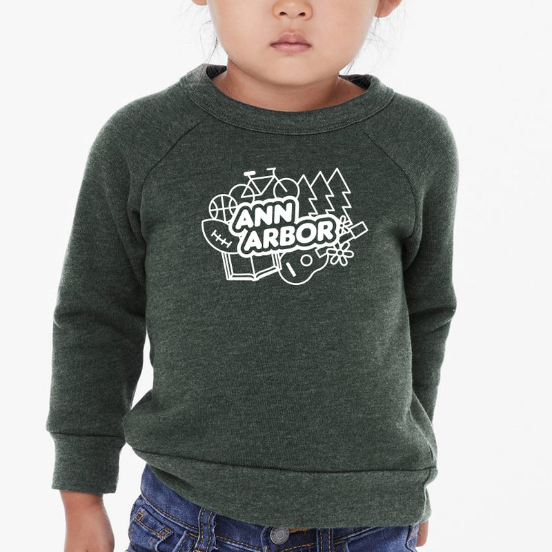 Ann Arbor Collage Toddler Sponge Fleece Crewneck - Dark Grey Heather