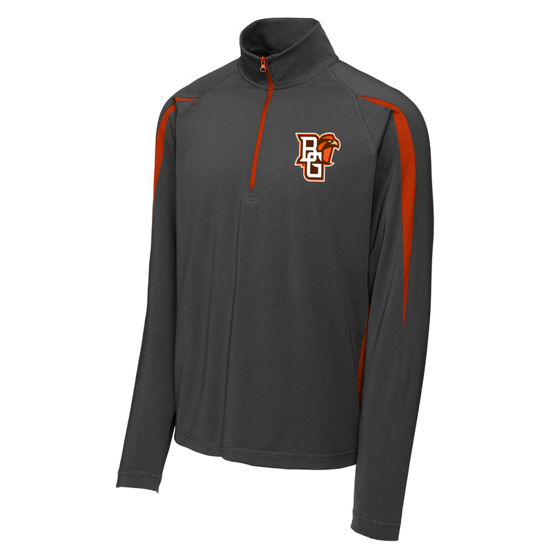 BGSU Primary Logo Stretch 1/2-Zip Colorblock Pullover - Charcoal/Orange