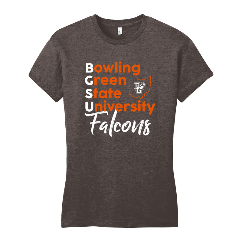 BGSU School Stack Women's Fitted T-Shirt - Heathered Brown