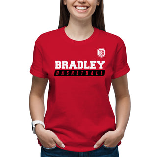 Bradley University Braves Basketball Slant Basic Cotton Short Sleeve T Shirt - Red