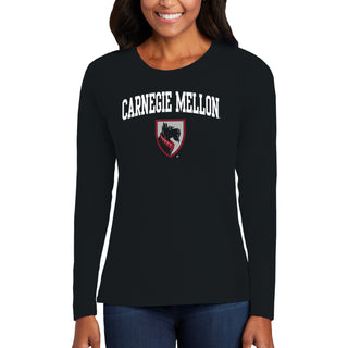 Carnegie Mellon Tartans Arch Logo Womens Long Sleeve T Shirt - Black