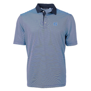 Cutter & Buck Men's UNC Tar Heels Virtue Eco Pique Micro Stripe Recycled Polo Atlas/Navy [CB]