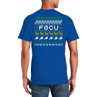 Florida Gulf Coast University Eagles Ugly Holiday Sweater Short Sleeve T Shirt - Royal