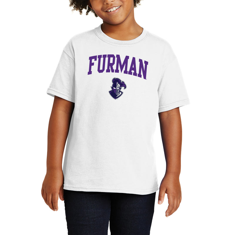 Furman University Paladins Arch Logo Short Sleeve Youth T Shirt - White