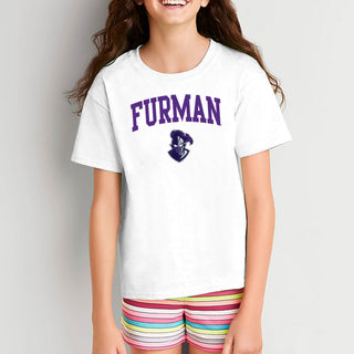 Furman University Paladins Arch Logo Short Sleeve Youth T Shirt - White