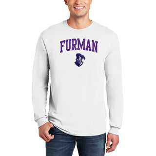 Furman University Paladins Arch Logo Long Sleeve T Shirt - White