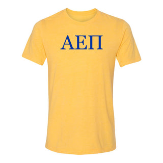 Alpha Epsilon Pi Greek Letter Block Canvas Triblend T-Shirt - Yellow Gold