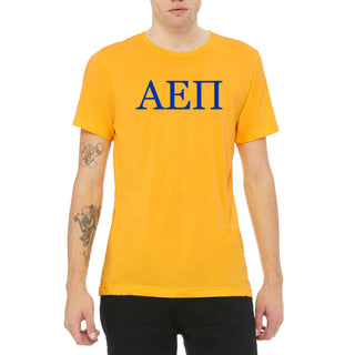 Alpha Epsilon Pi Greek Letter Block Canvas Triblend T-Shirt - Yellow Gold