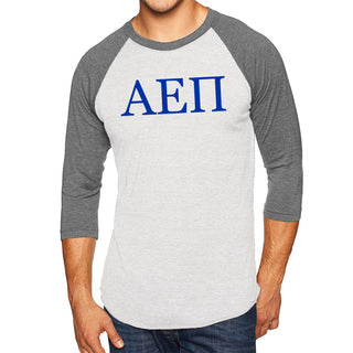 Alpha Epsilon Pi Greek Letter Block Raglan - Heather White/Premium Heather