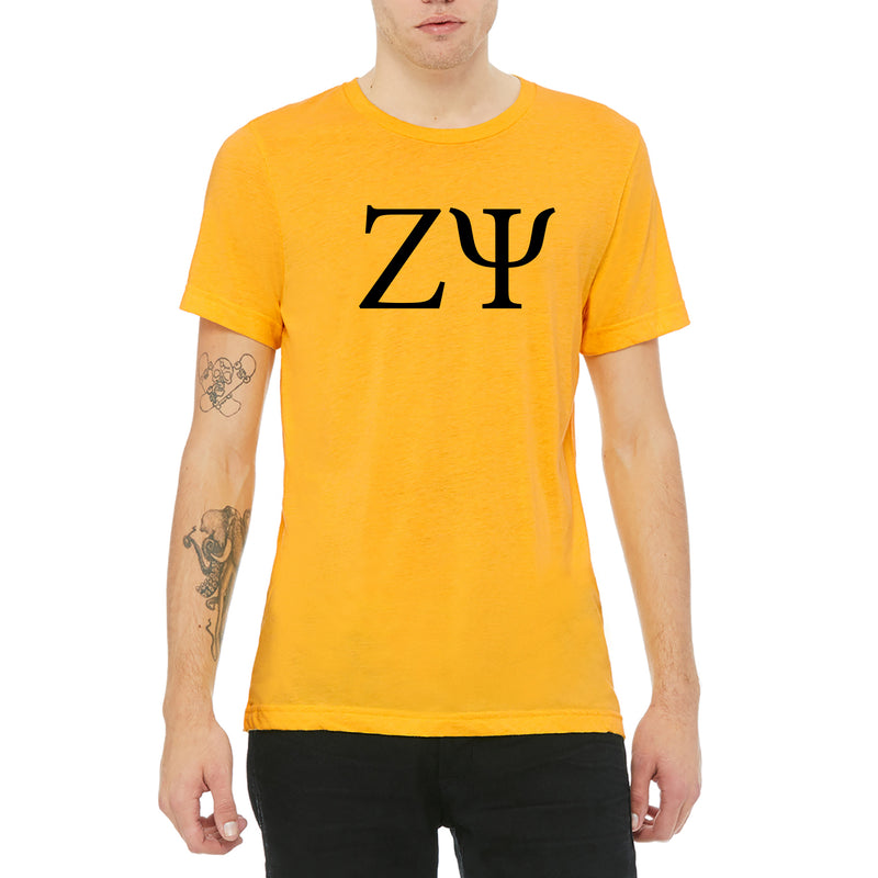 Zeta Psi Greek Letter Block Triblend T-Shirt - Yellow Gold