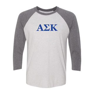 Alpha Sigma Kappa Greek Letter Block Raglan 3/4 Sleeve - Htr White / Prem Htr