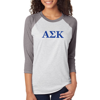 Alpha Sigma Kappa Greek Letter Block Raglan 3/4 Sleeve - Htr White / Prem Htr