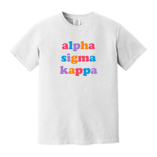 Alpha Sigma Kappa Greek Colorful Type Garment-Dyed T-Shirt - White