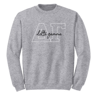 Delta Gamma Greek Outline Overlay Crewneck Sweatshirt - Sport Grey