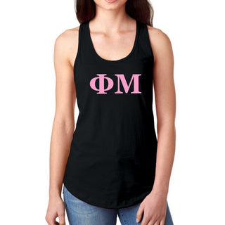 Phi Mu Greek Letter Block Racerback Tank - Black