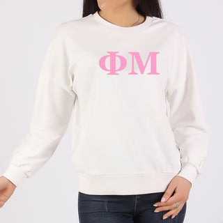 Phi Mu Greek Letter Block Crewneck Sweatshirt - White