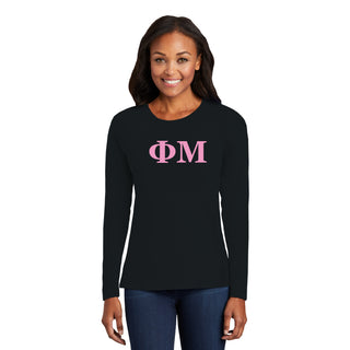 Phi Mu Greek Letter Block Womens Long Sleeve - Black