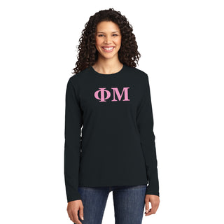 Phi Mu Greek Letter Block Womens Long Sleeve - Black