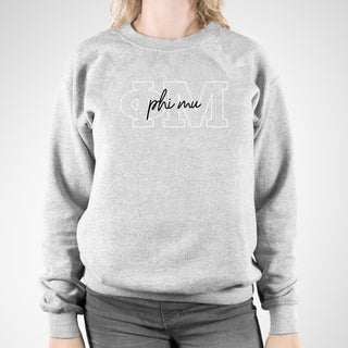 Phi Mu Greek Outline Overlay Crewneck Sweatshirt - Sport Grey