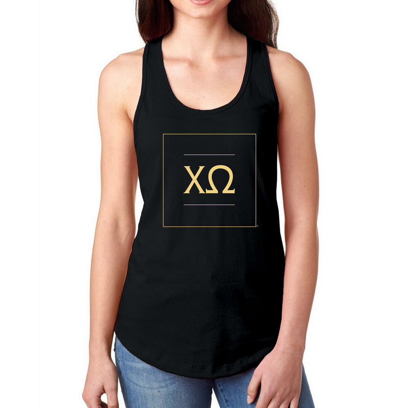 Chi Omega Greek Letter Block Racerback Tank - Black