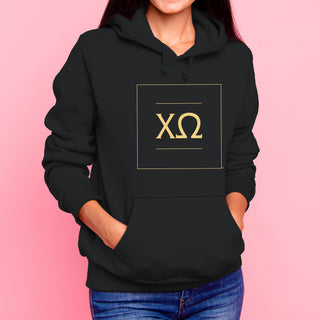 Chi Omega Greek Letter Block Hoodie - Black