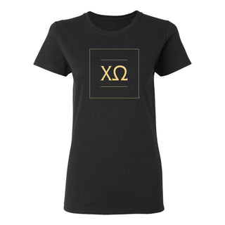 Chi Omega Greek Letter Block Womens T-Shirt - Black