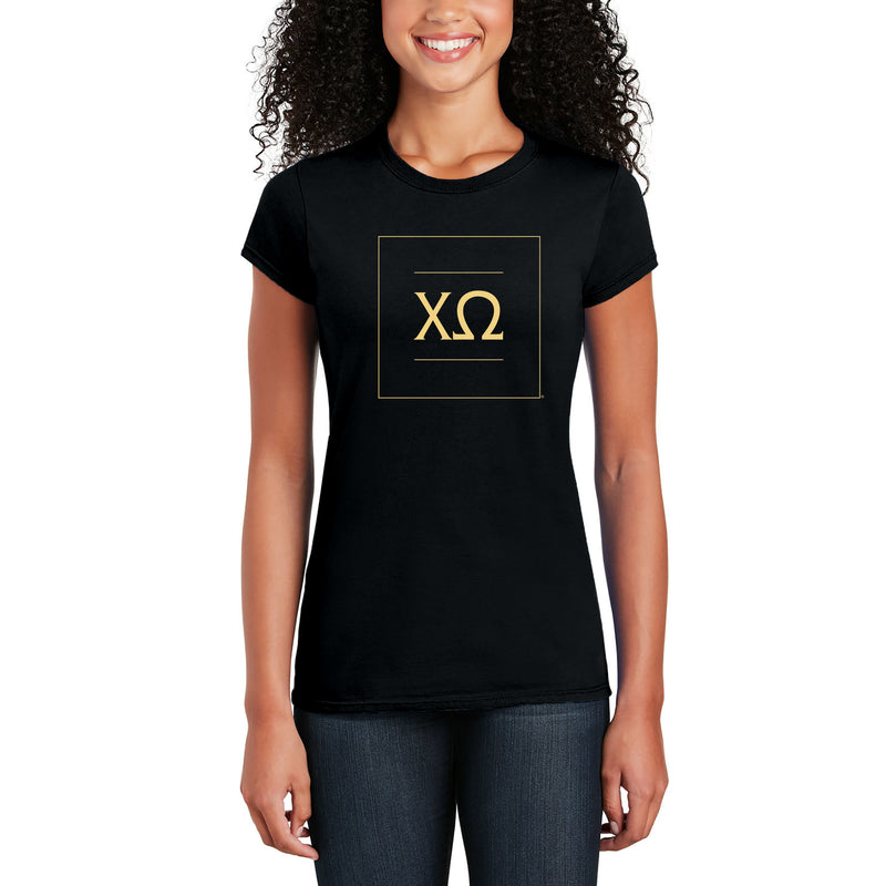 Chi Omega Greek Letter Block Womens T-Shirt - Black