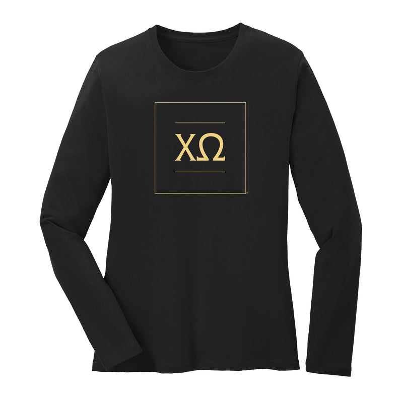 Chi Omega Greek Letter Block Womens Long Sleeve - Black