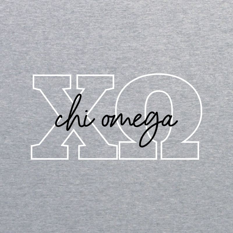 Chi Omega Greek Outline Overlay Crewneck Sweatshirt - Sport Grey