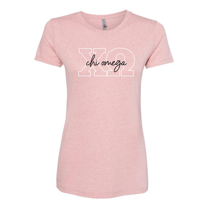 Chi Omega Greek Outline Overlay Womens Triblend T-Shirt - Desert Pink