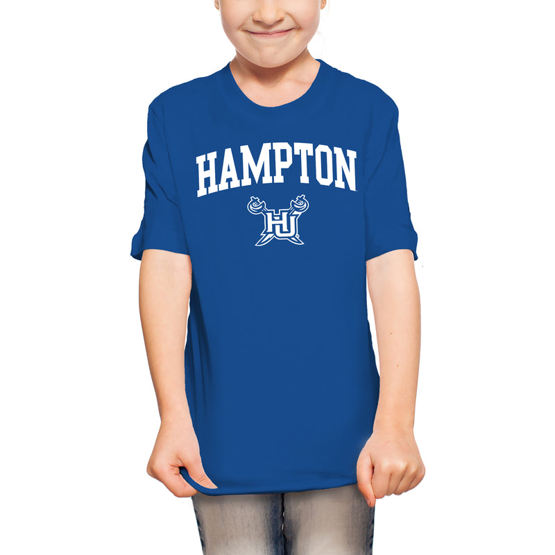 Hampton University Pirates Arch Logo Youth Short Sleeve T Shirt - Royal