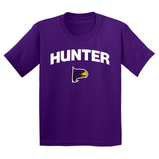 Hunter College Hawks Arch Logo Youth T Shirt - Purple