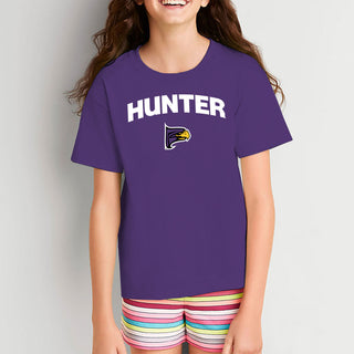 Hunter College Hawks Arch Logo Youth T Shirt - Purple