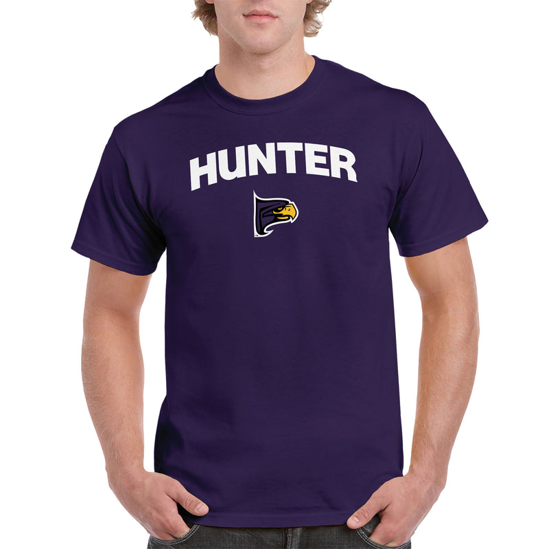 Hunter College Hawks Arch Logo T Shirt - Purple