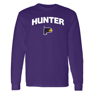 Hunter College Hawks Arch Logo Long Sleeve T Shirt - Purple