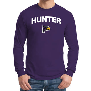 Hunter College Hawks Arch Logo Long Sleeve T Shirt - Purple