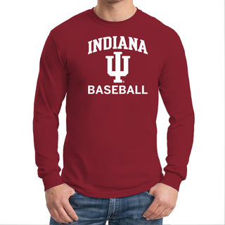 Indiana University Hoosiers Arch Logo Baseball Long Sleeve T Shirt - Cardinal