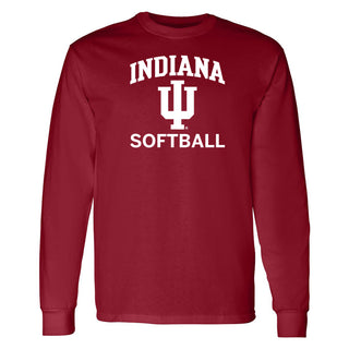 Indiana University Hoosiers Arch Logo Softball Long Sleeve T Shirt - Cardinal