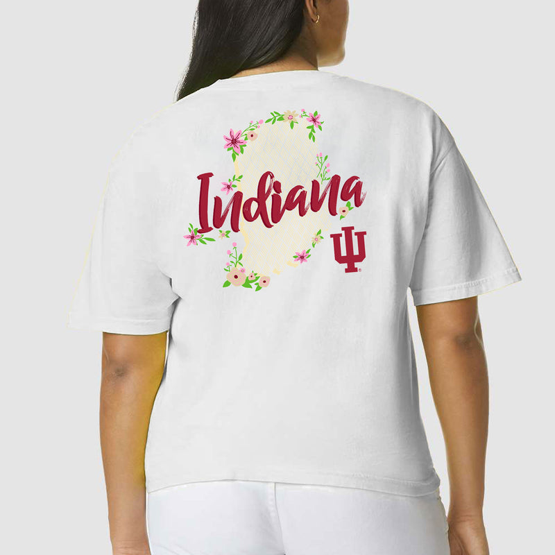 Indiana University Hoosiers Floral State Outline Comfort Colors Short Sleeve T Shirt - White