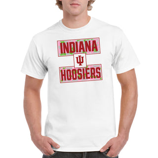 Indiana University Hoosiers Hibiscus Pattern Blocks Basic Cotton Short Sleeve T Shirt - White