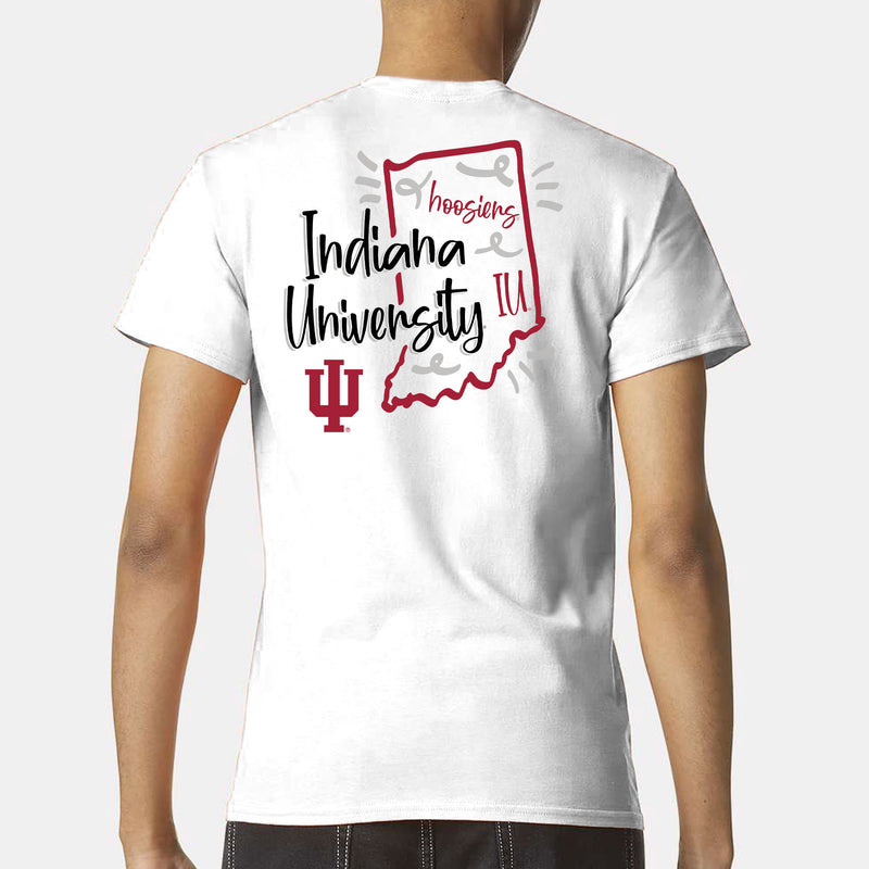 Indiana University Hoosiers Playful Sketch Basic Cotton Short Sleeve T Shirt - White