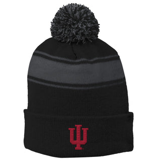 Indiana Trident Logo Stripe Pom Pom Beanie - Black/Iron Grey