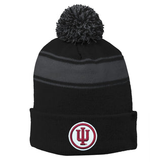 Indiana Circle Logo Patch Pom Pom Beanie - Black/Iron Grey