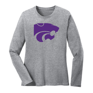 Kansas State University Wildcats Primary Logo Cotton Womens Long Sleeve T-Shirt - Sport Grey