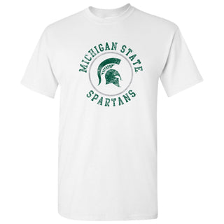 Michigan State University Spartans Distressed Circle Logo Short Sleeve T Shirt - White