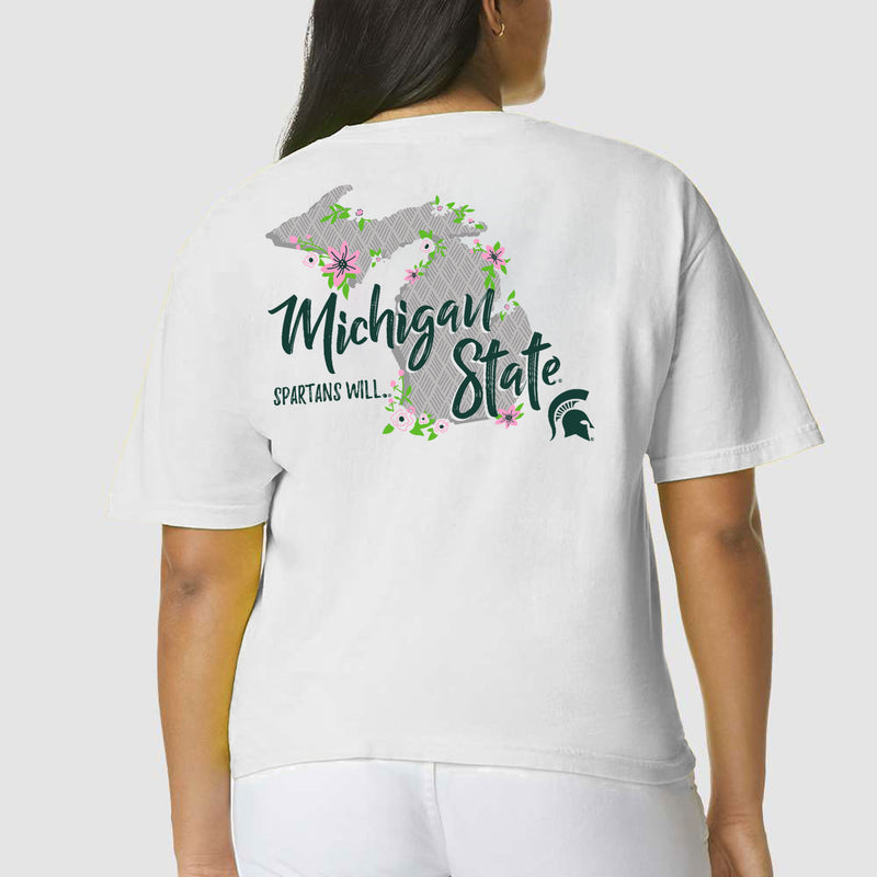 Michigan State University Spartans Floral State Comfort Colors Short Sleeve T Shirt - White