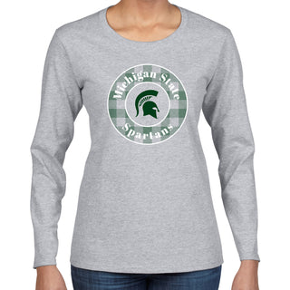 MSU Plaid Circle Women's Long Sleeve - Sport Grey