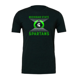 Michigan State Spartans Vaporwave Grid Triblend T Shirt - Emerald Triblend