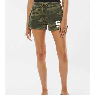 MSU Block S EMB Womens Wave Wash Sweatshorts - Forest Camo